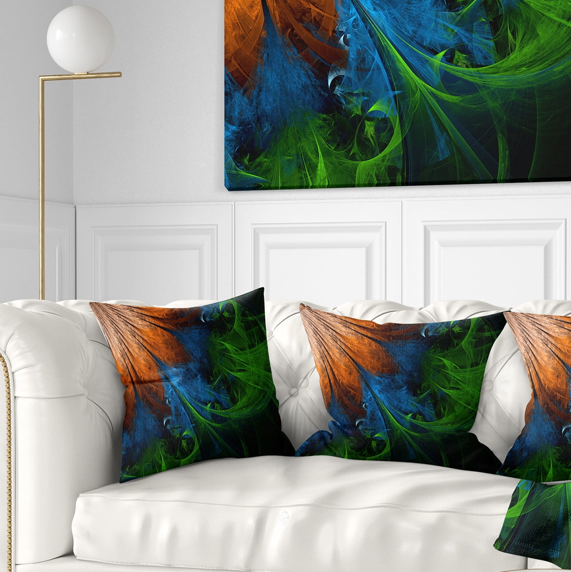 Designart Fractal Flower Orange and Blue - Floral Throw Pillow - 16x16