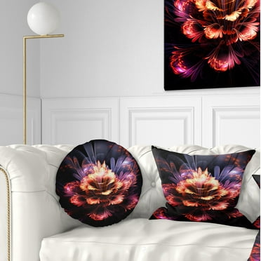 Designart Fractal Flower Orange and Purple - Floral Throw Pillow - 12x20