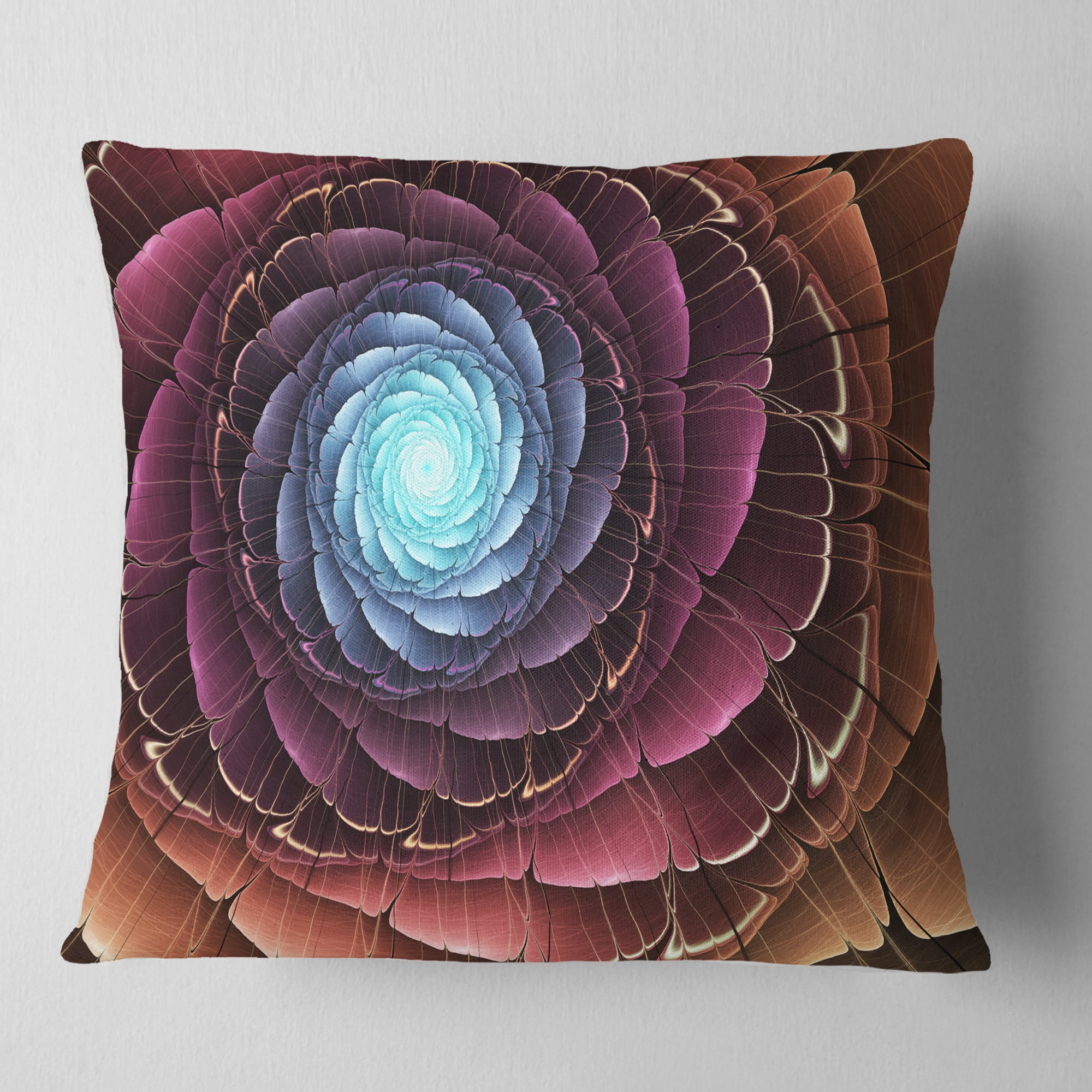 Designart Fractal Flower Pink Brown Digital Art - Floral Throw Pillow - 16x16