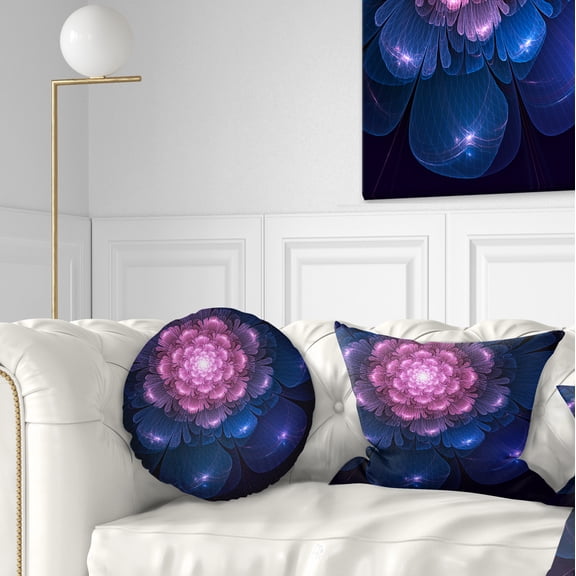 Designart Fractal Flower Pink and Blue - Floral Throw Pillow - 12x20