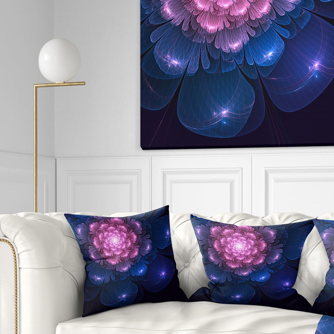 Designart Fractal Flower Pink and Blue - Floral Throw Pillow - 18x18