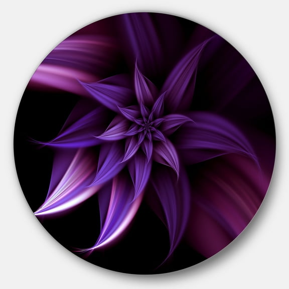 Designart Fractal Flower Purple' Floral Circle Metal Wall Art