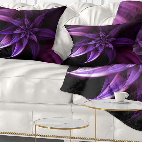 Designart Fractal Flower Purple - Floral Throw Pillow - 12x20