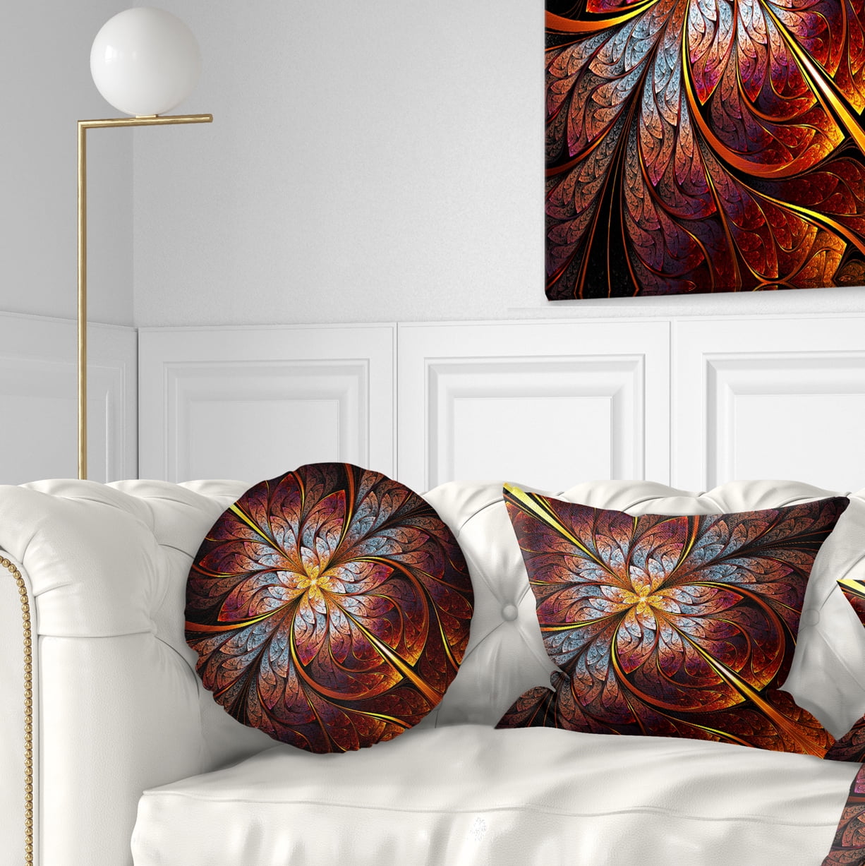 Designart Fractal Flower Red and Blue - Floral Throw Pillow - 12x20