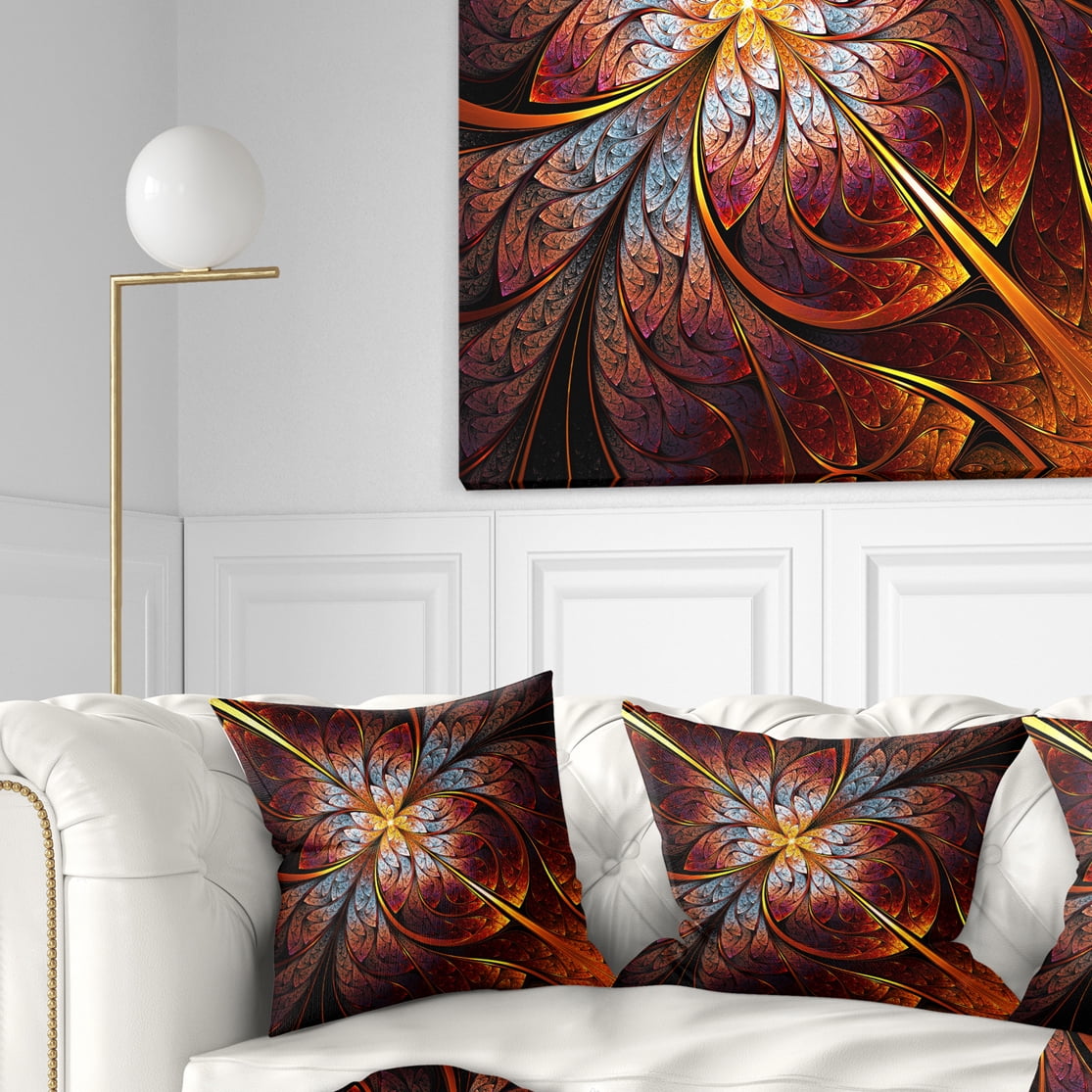 Designart Fractal Flower Red and Blue - Floral Throw Pillow - 16x16