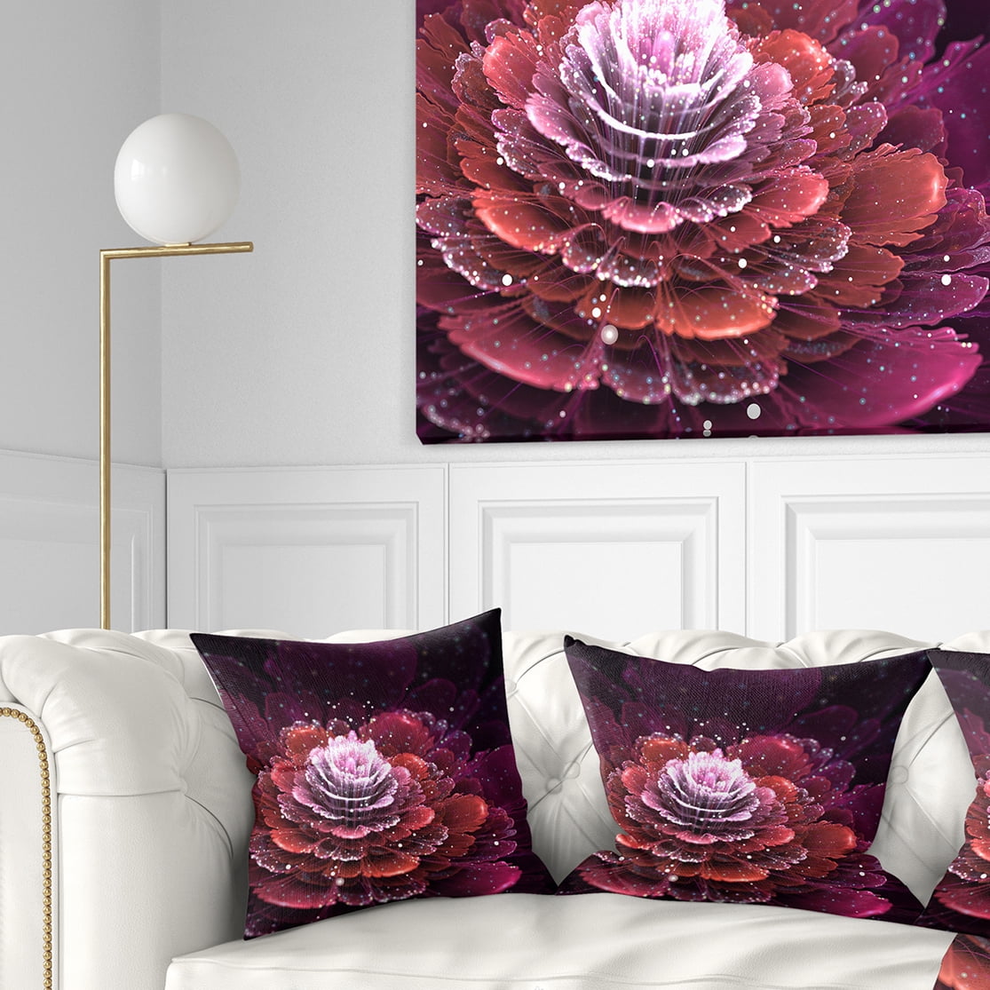 Designart Fractal Flower Red and White - Floral Throw Pillow - 18x18