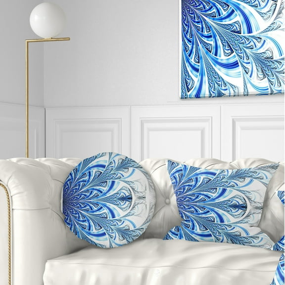 Designart Fractal Flower in Soft Blue Digital Art - Floral Throw Pillow - 12x20