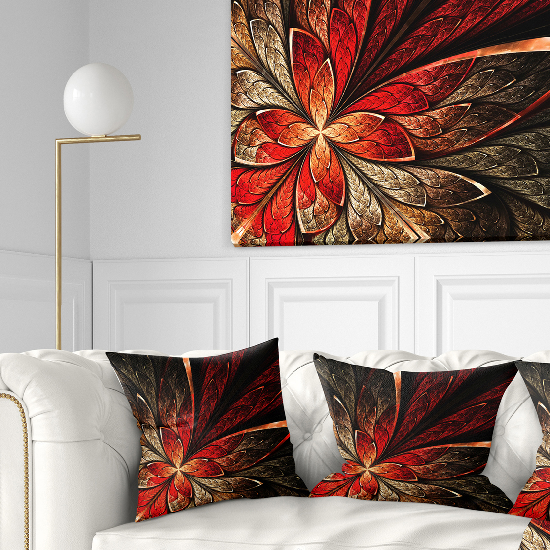 Designart Fractal Flower in Yellow and Red - Floral Throw Pillow - 16x16