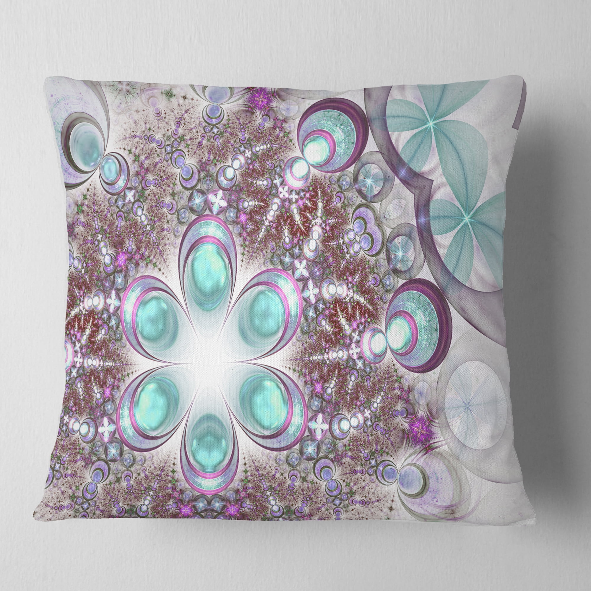 Designart Fractal Flower of Blue Digital Art - Flower Throw Pillow - 16x16