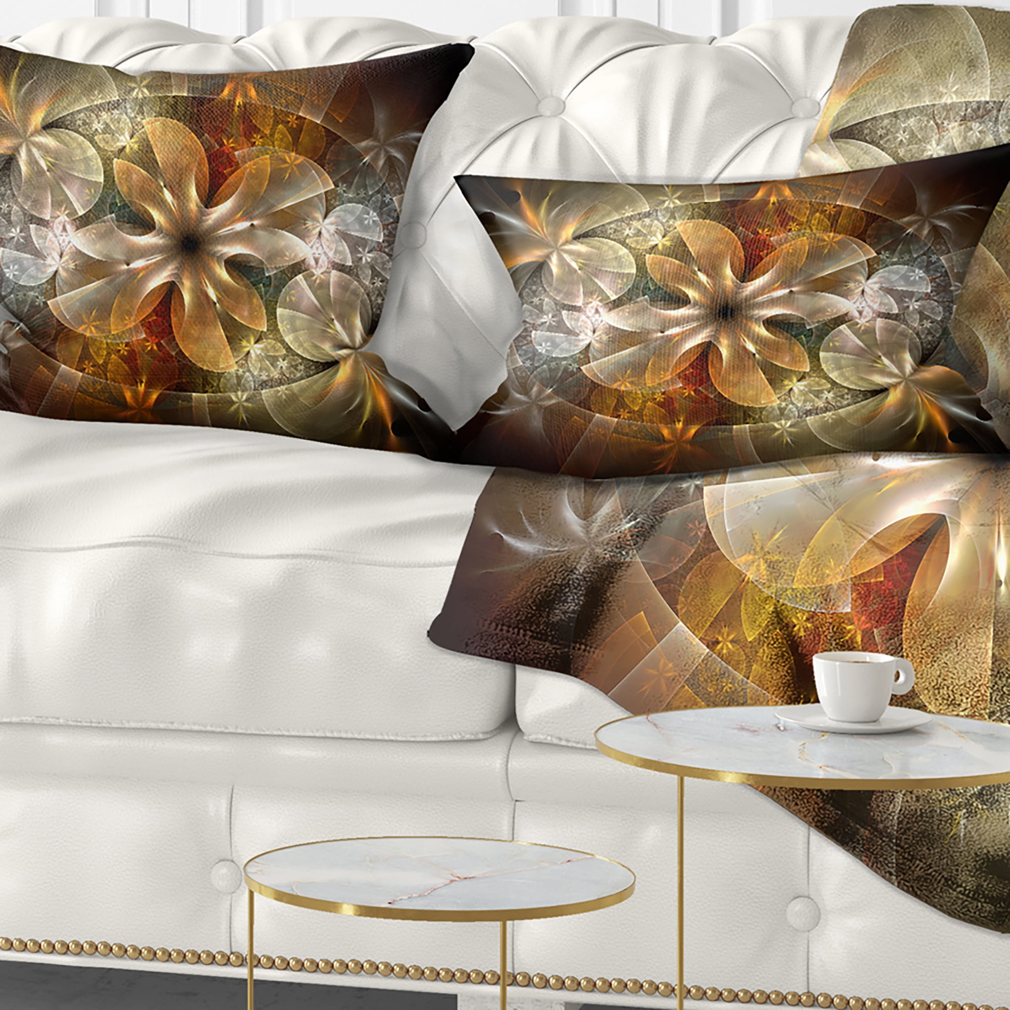 Designart Fractal Flower with Blue Details - Floral Throw Pillow - 12x20