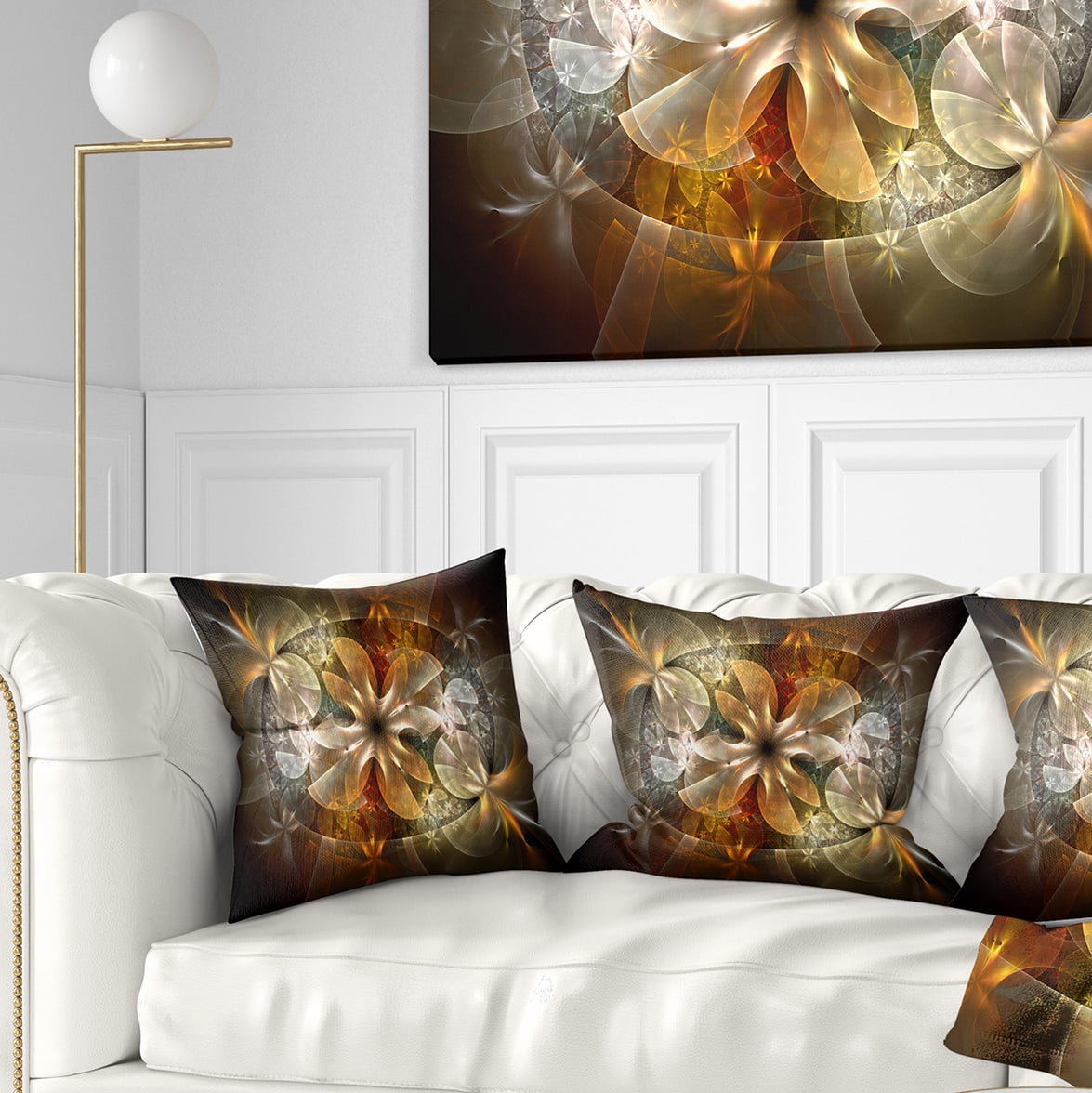 Designart Fractal Flower with Blue Details - Floral Throw Pillow - 18x18