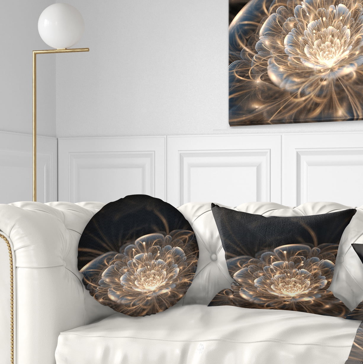 Designart Fractal Flower with Golden Rays - Floral Throw Pillow - 12x20