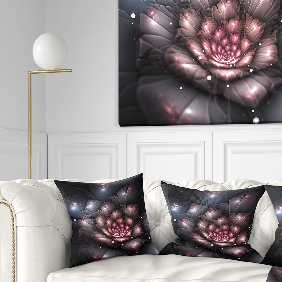 Designart Fractal Flower with Pink Details - Floral Throw Pillow - 18x18