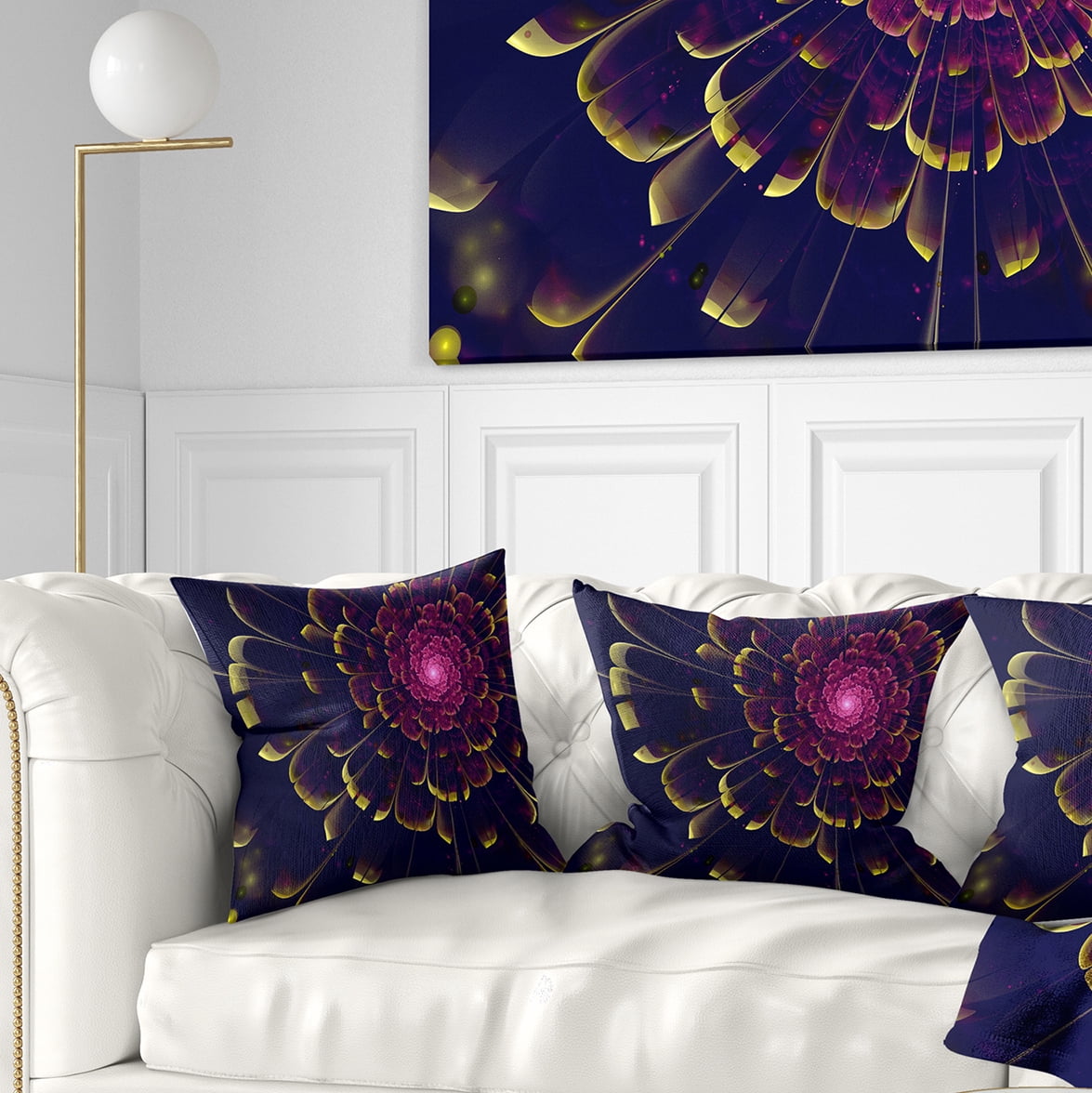 Designart Fractal Flower with Yellow Details - Floral Throw Pillow - 16x16