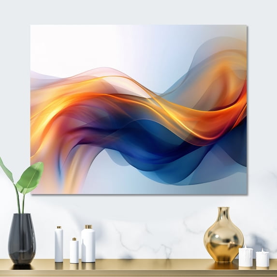 Designart "Fractal Fluidity in Orange and Blue I" Fractals Metal Art Print