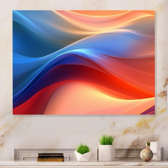Designart "Fractal Fluidity in Orange and Blue II" Fractals Metal Art Living Room