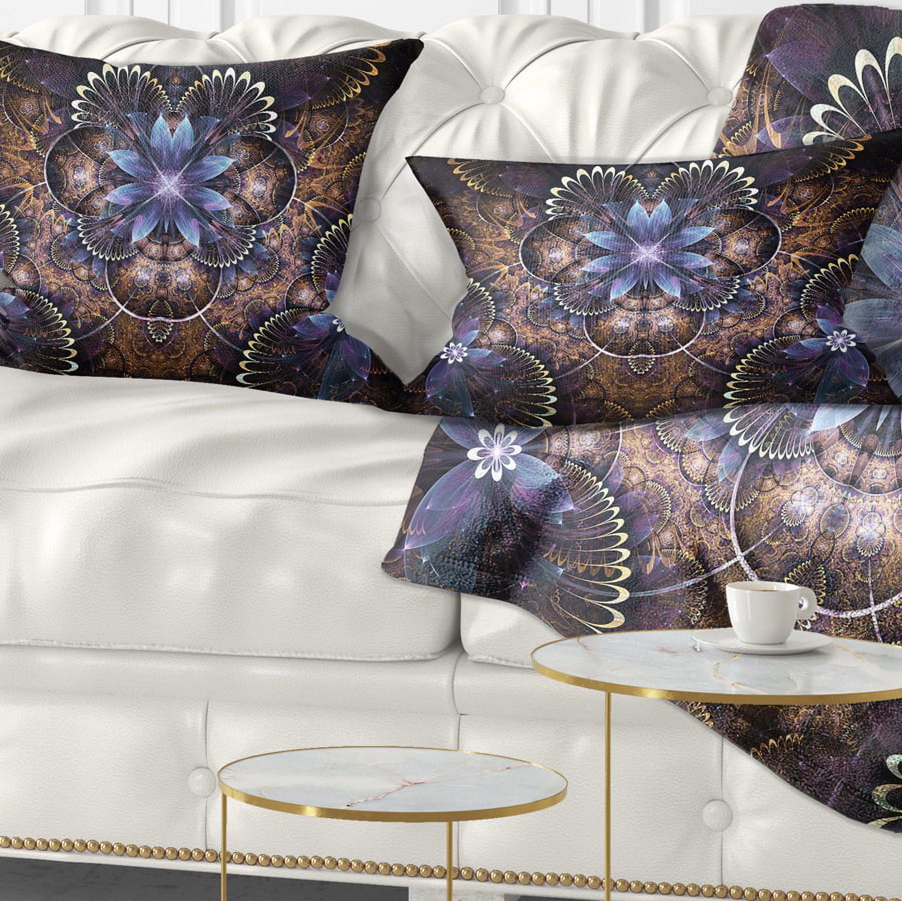 Designart Fractal Glossy Blue Flower Digital Art - Floral Throw Pillow - 12x20