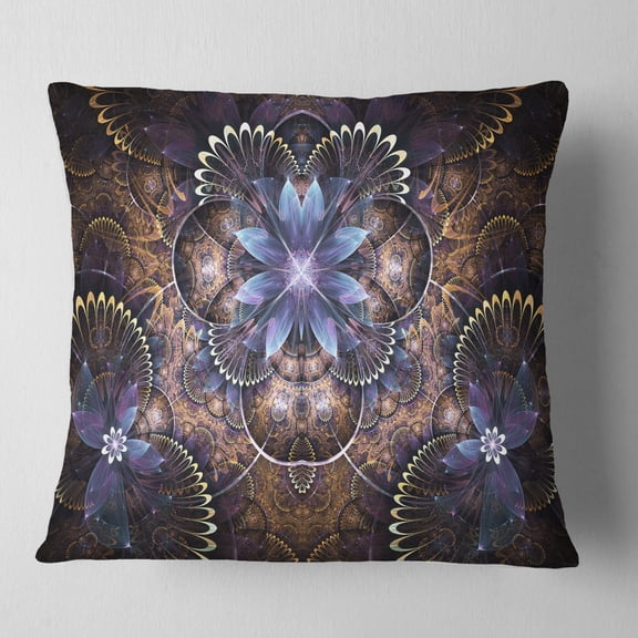 Designart Fractal Glossy Blue Flower Digital Art - Floral Throw Pillow - 16x16