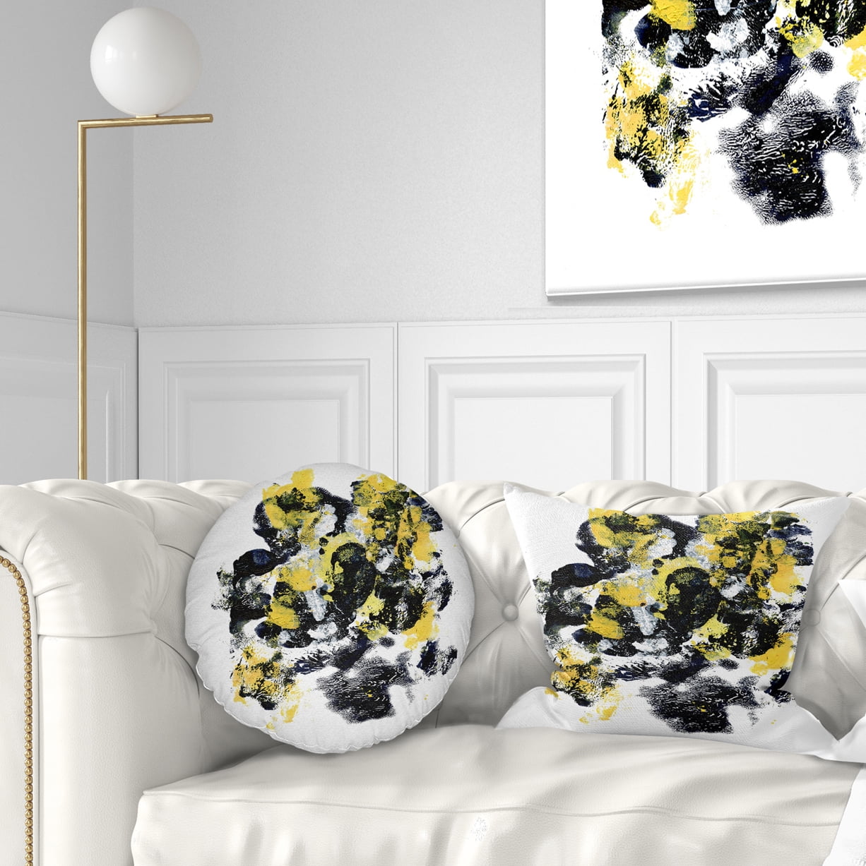 Designart Fractal Golden Black Structure - Contemporary Throw Pillow - 12x20