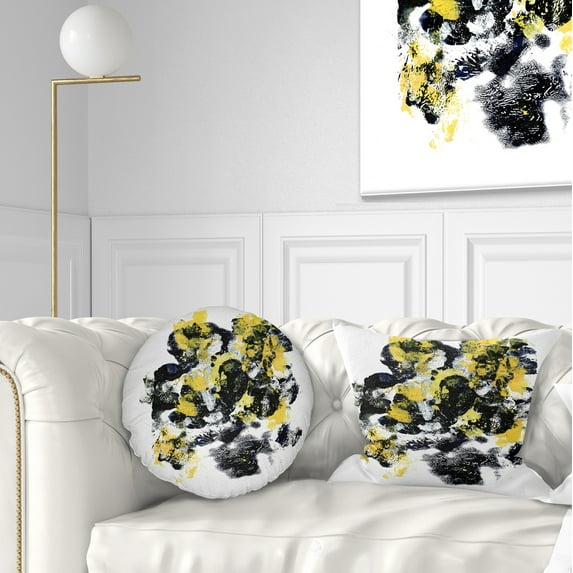 Designart Fractal Golden Black Structure - Contemporary Throw Pillow - 12x20