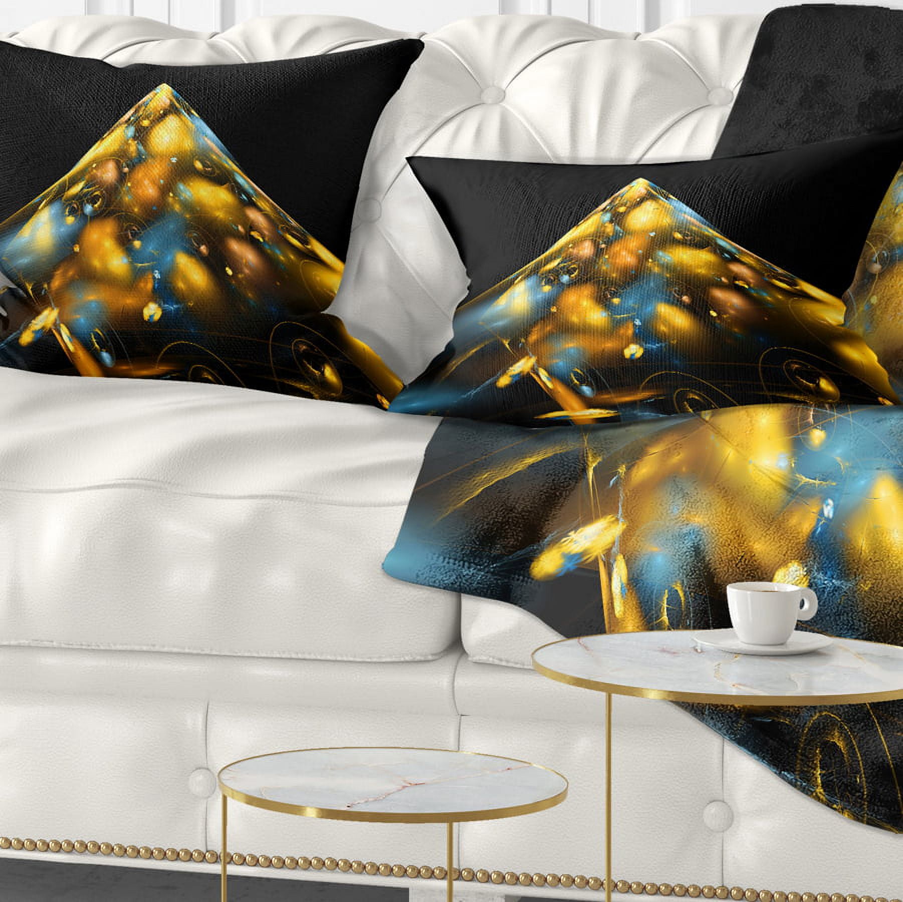 Designart Fractal Golden Blue Structure - Contemporary Throw Pillow - 12x20