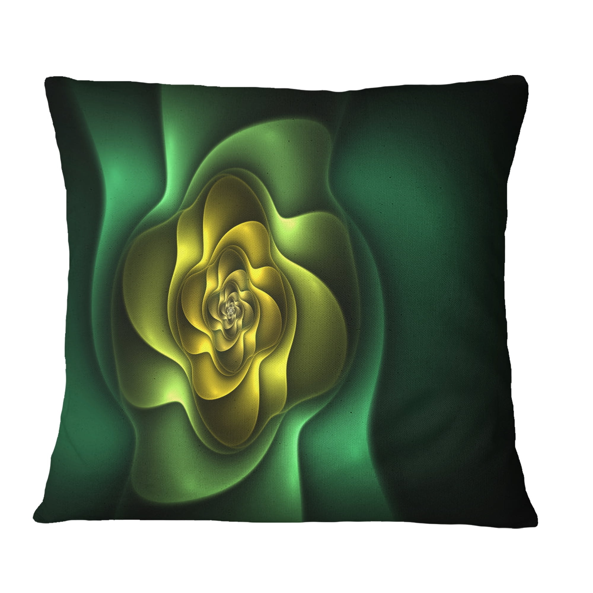 Designart Fractal Green Flower on Black - Floral Throw Pillow - 18x18