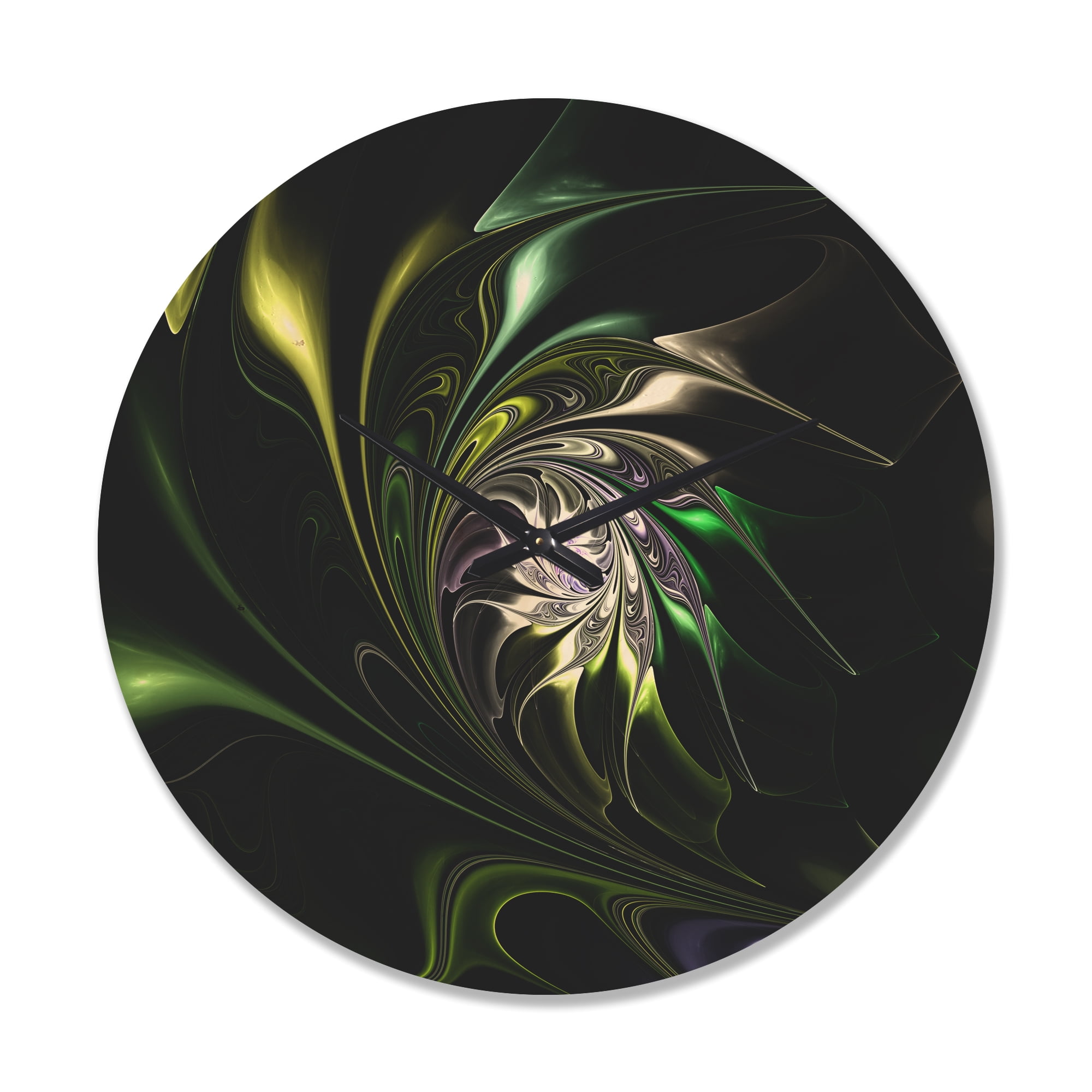 Designart 'Fractal Green Multi Colored Stained Glass' Modern Wood Wall Clock