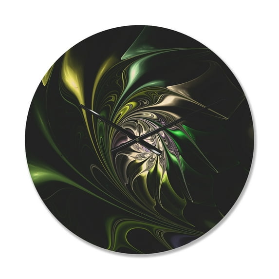 Designart 'Fractal Green Multi Colored Stained Glass' Modern Wood Wall Clock
