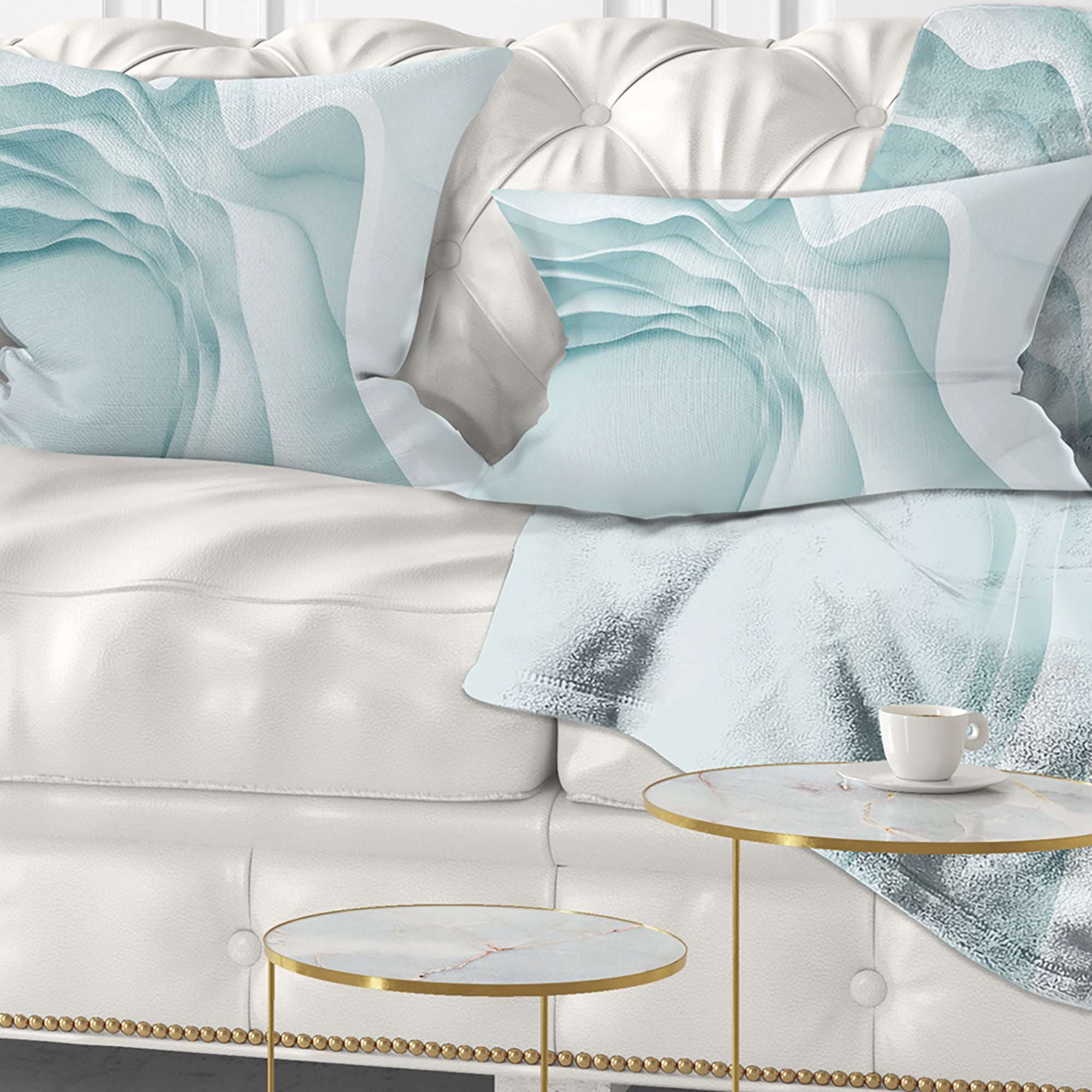 Designart Fractal Large Blue 3D Waves - Contemporary Throw Pillow - 12x20