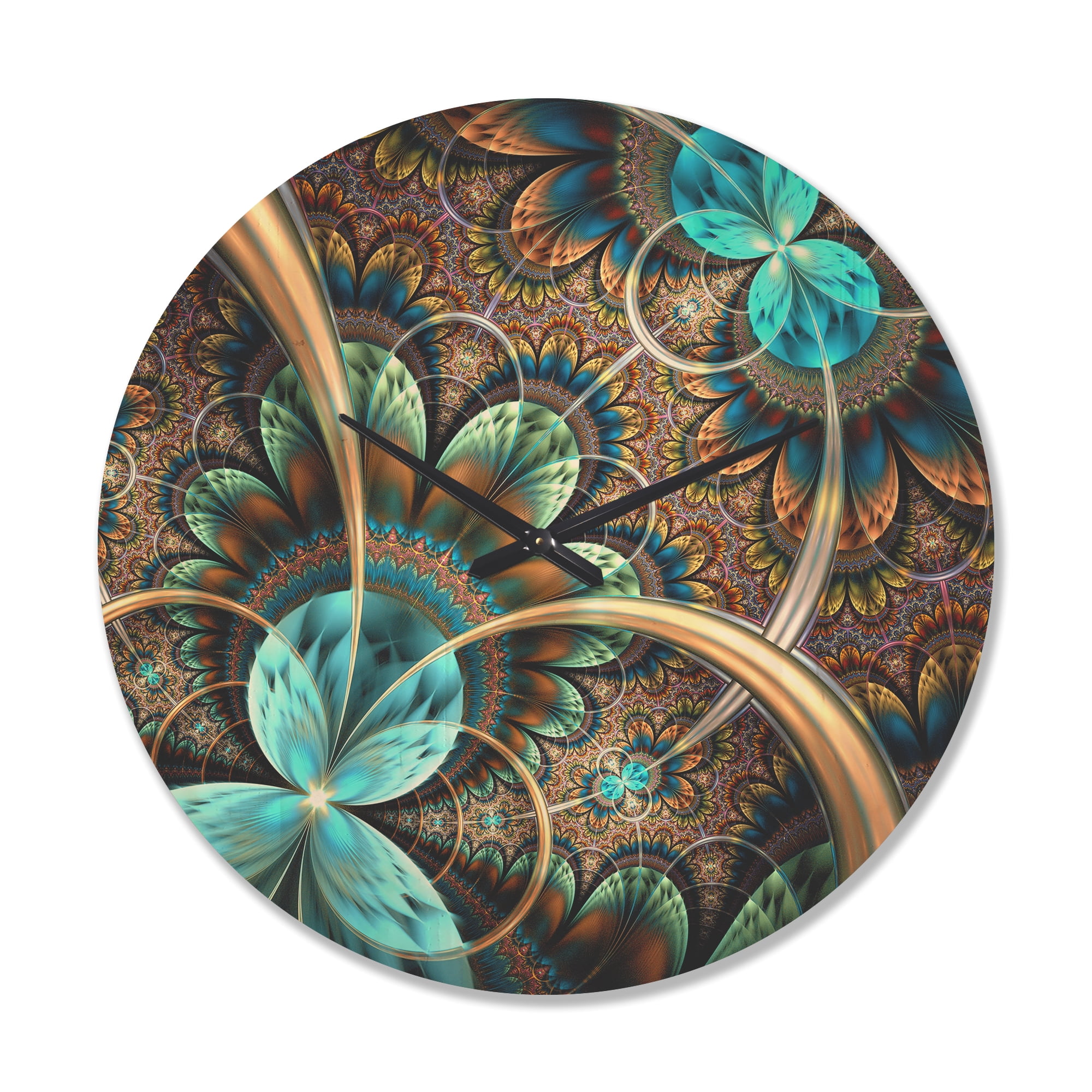 Designart 'Fractal Light Blue Flower' Modern Wood Wall Clock