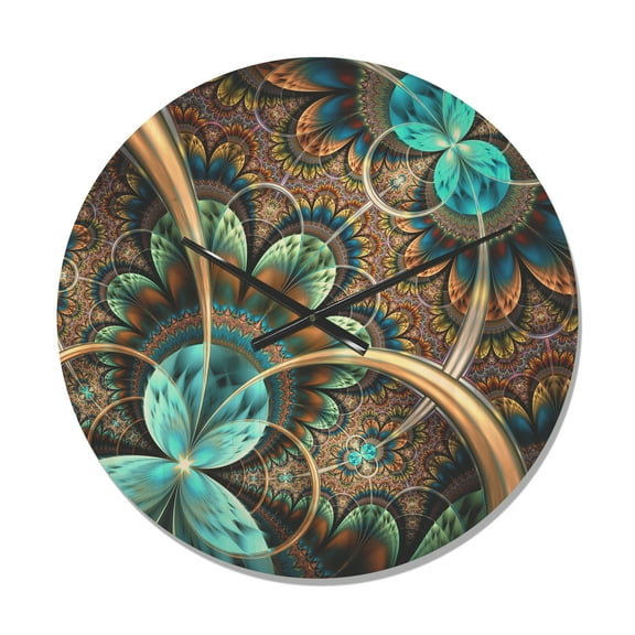 Designart 'Fractal Light Blue Flower' Modern Wood Wall Clock