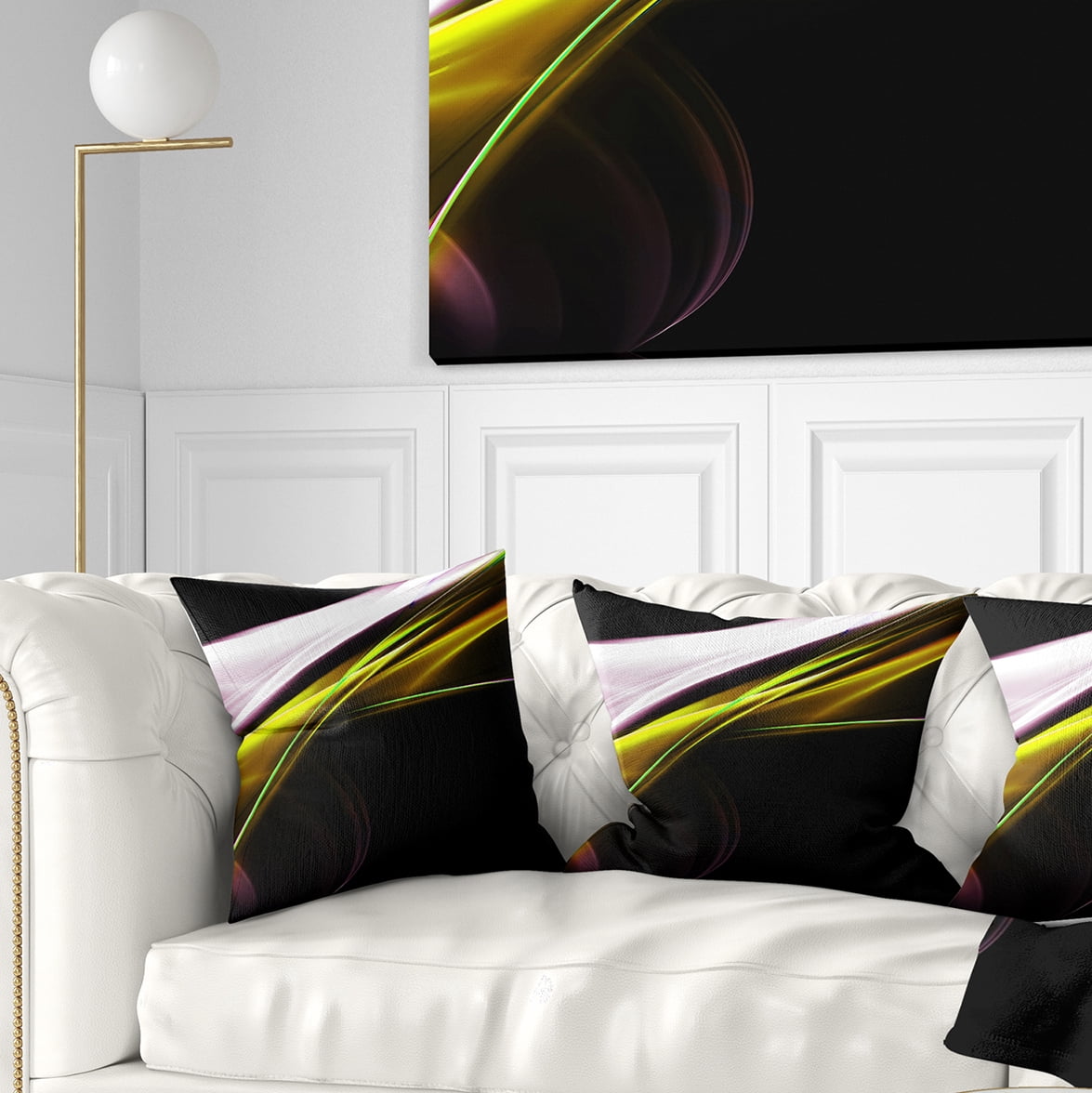 Designart Fractal Lines Golden White - Abstract Throw Pillow - 18x18