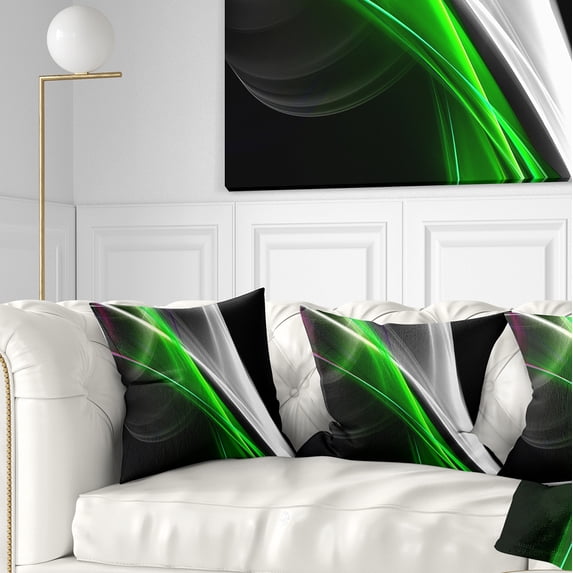 Designart Fractal Lines Green White - Abstract Throw Pillow - 16x16