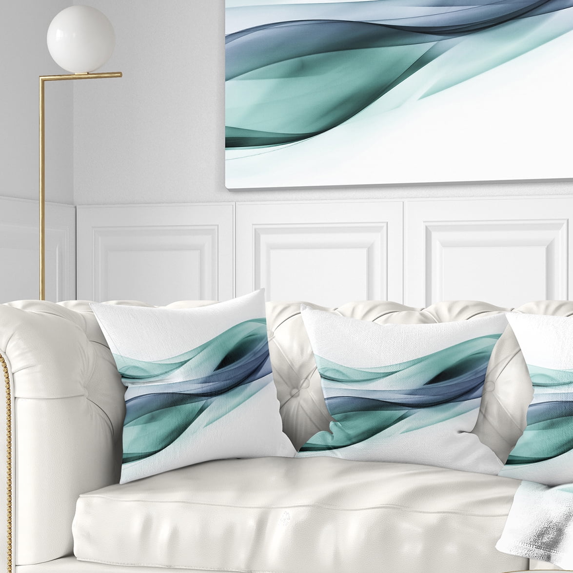 Designart Fractal Lines Grey Blue - Abstract Throw Pillow - 18x18