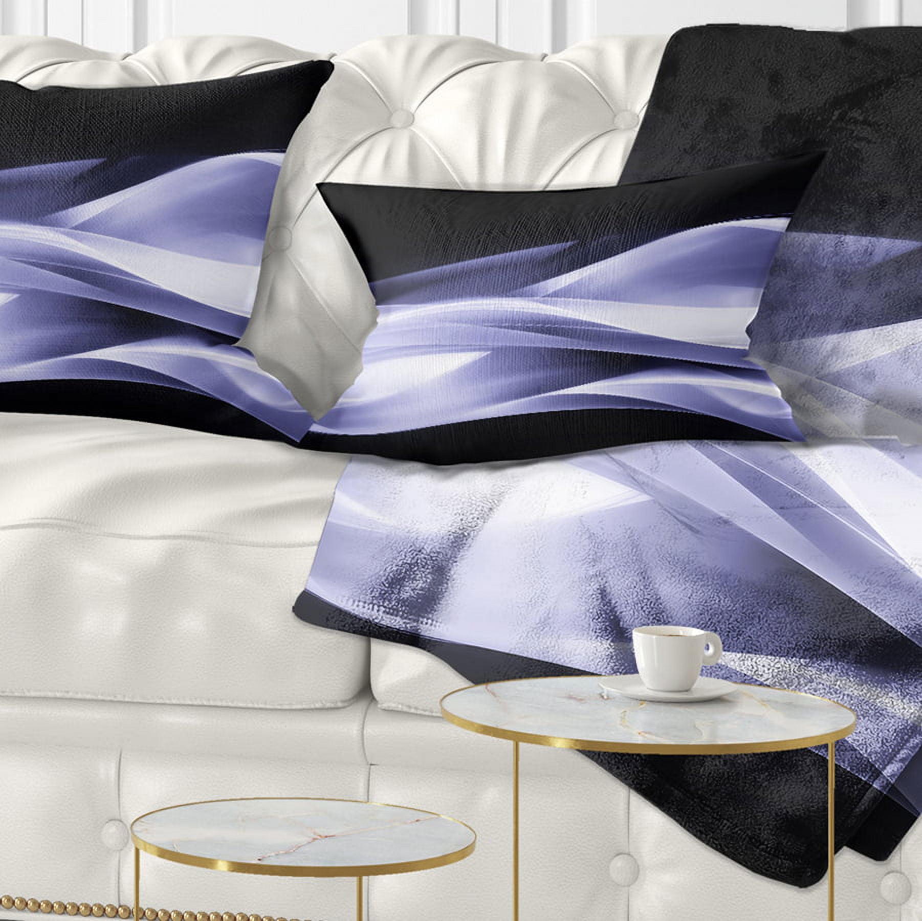 Designart Fractal Lines Purple in Black - Abstract Throw Pillow - 12x20