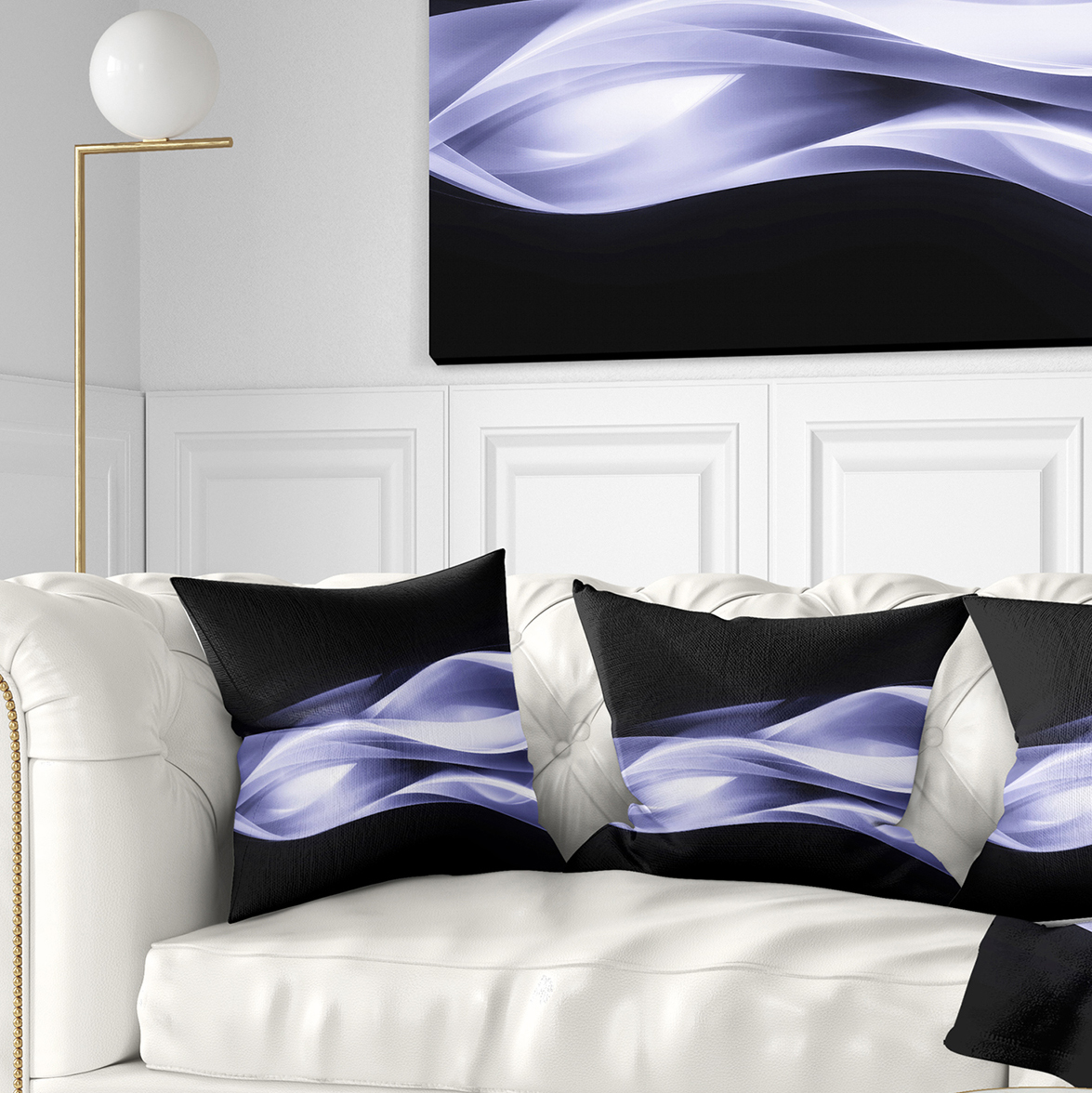 Designart Fractal Lines Purple in Black - Abstract Throw Pillow - 18x18