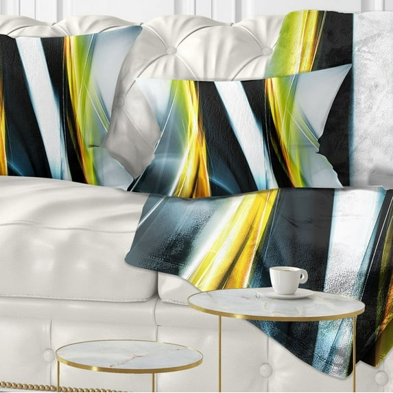 Designart Fractal Lines Yellow White - Abstract Throw Pillow - 12x20