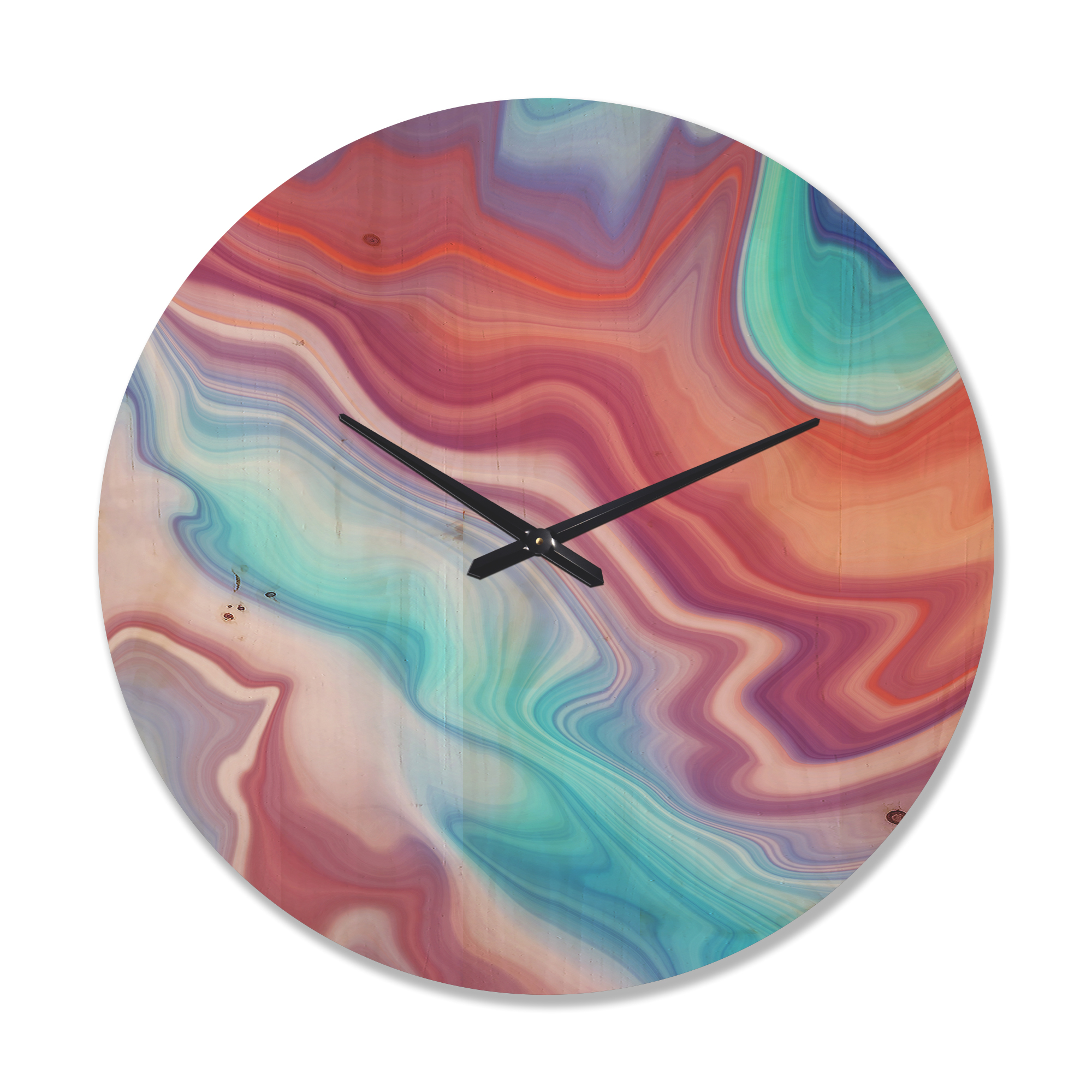 Designart 'Fractal Marbled Brown and Blue' Modern Wood Wall Clock