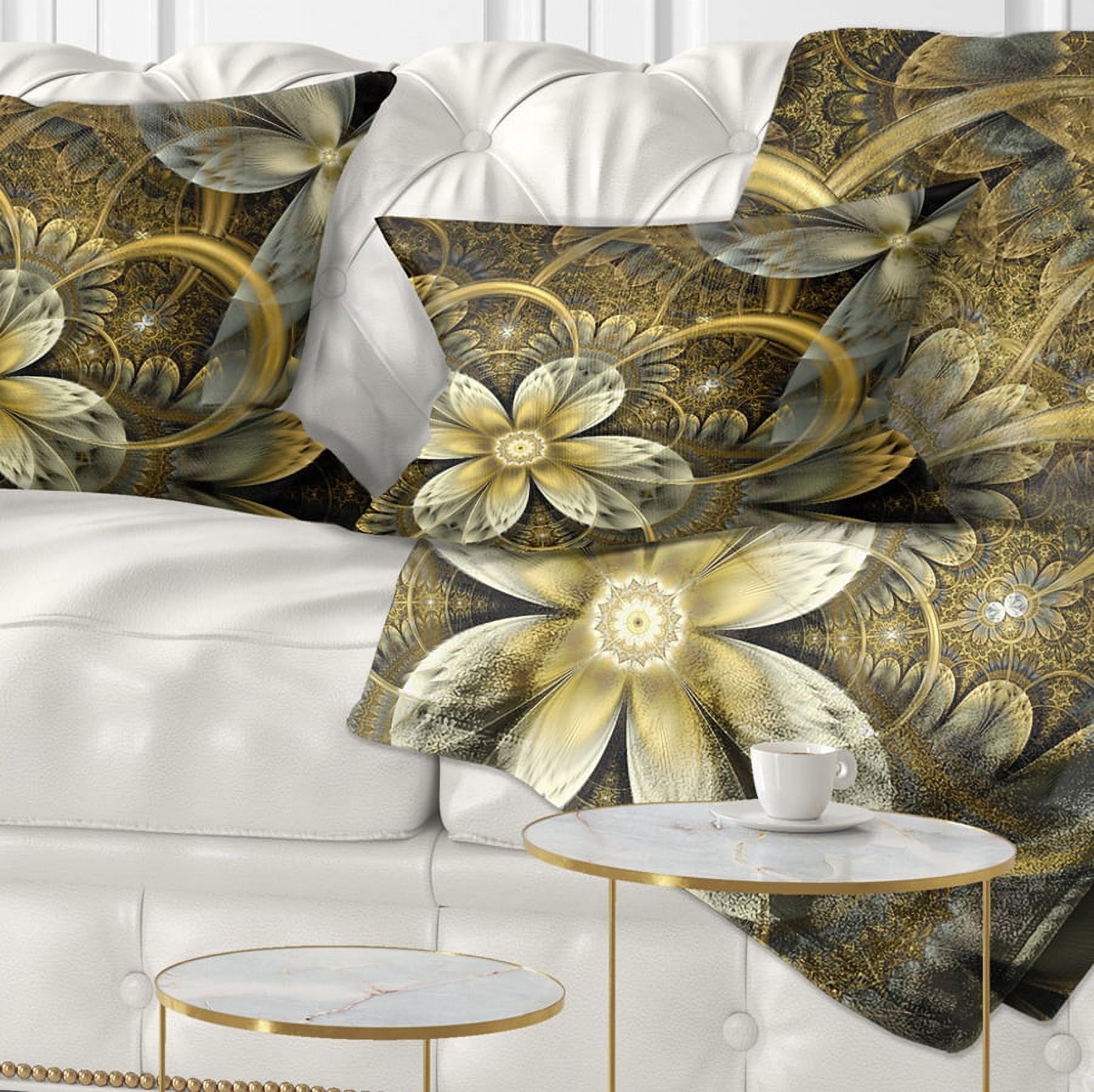 Designart Fractal Orange Yellow Flowers - Floral Throw Pillow - 12x20
