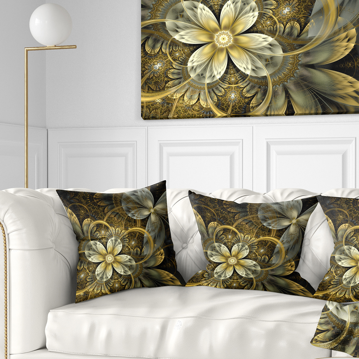 Designart Fractal Orange Yellow Flowers - Floral Throw Pillow - 18x18