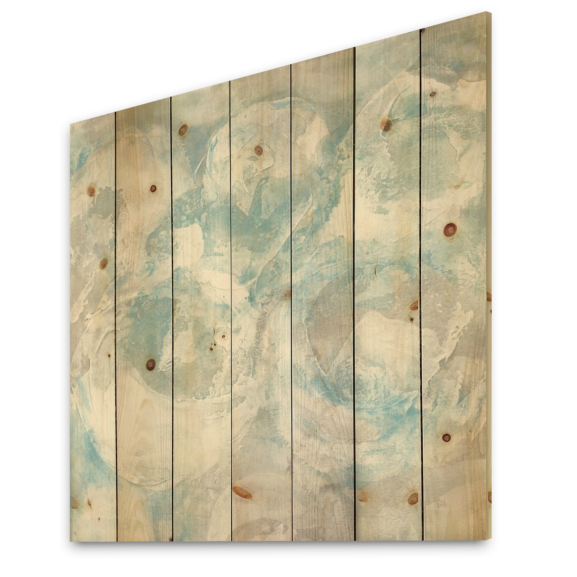 Designart 'Fractal Pale Blue Shade III' Modern Farmhouse Print on Natural Pine Wood