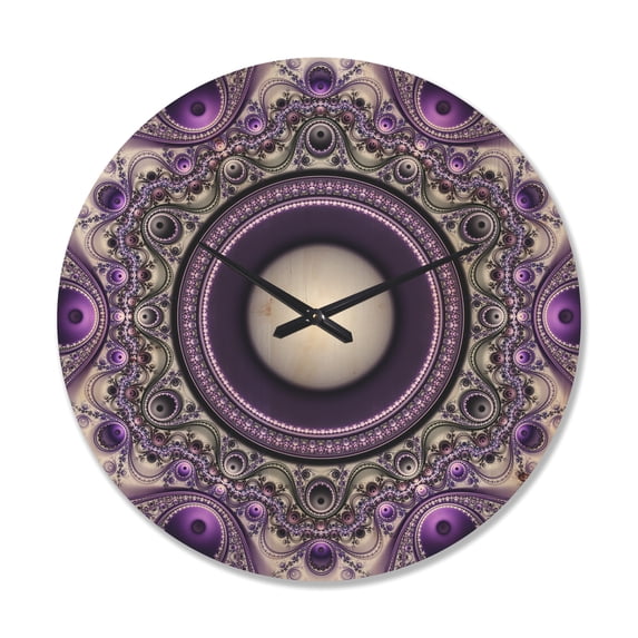 Designart 'Fractal Pattern Purple with Circles ' Modern Wood Wall Clock