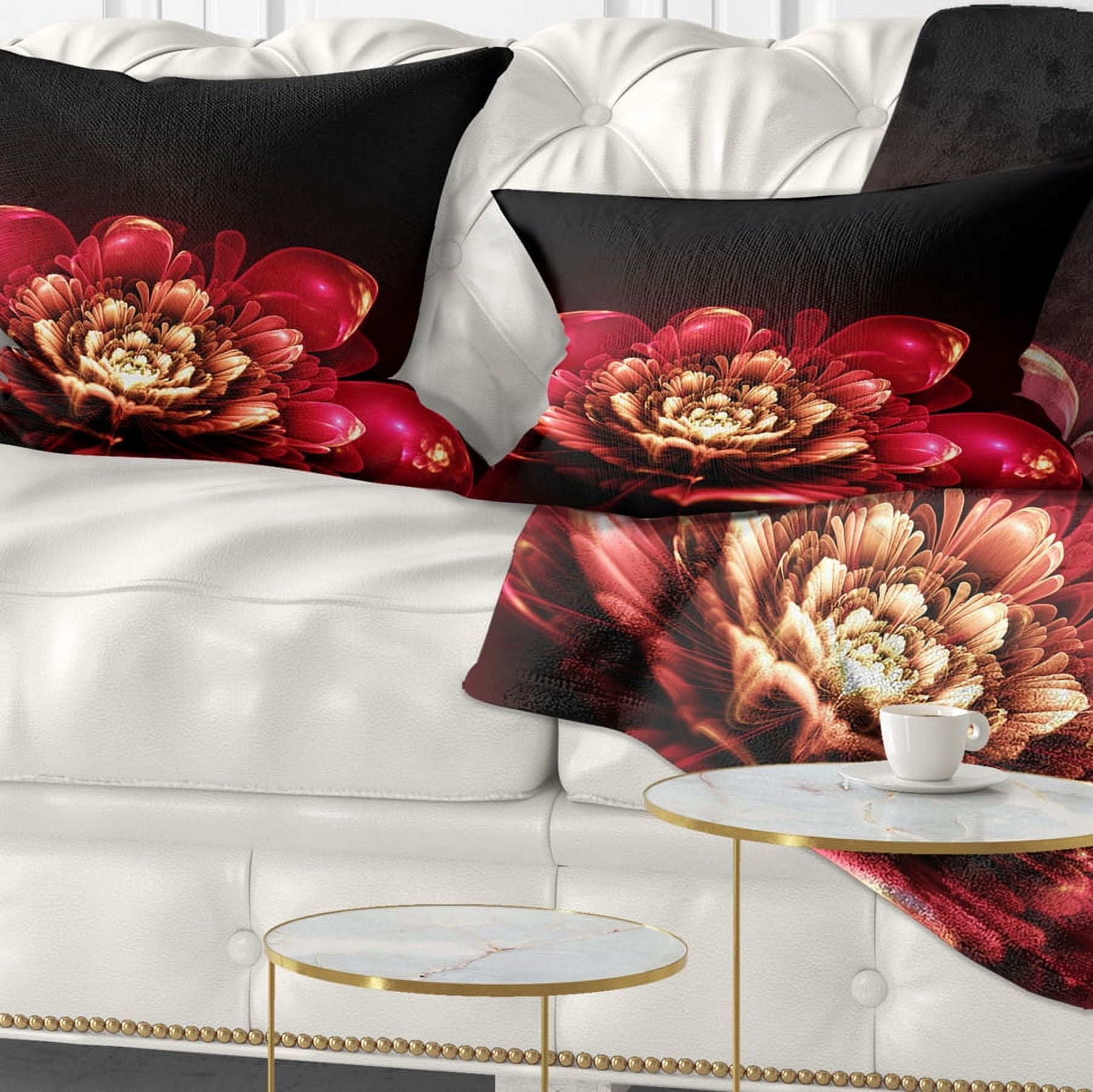Designart Fractal Pink Flower - Floral Throw Pillow - 12x20