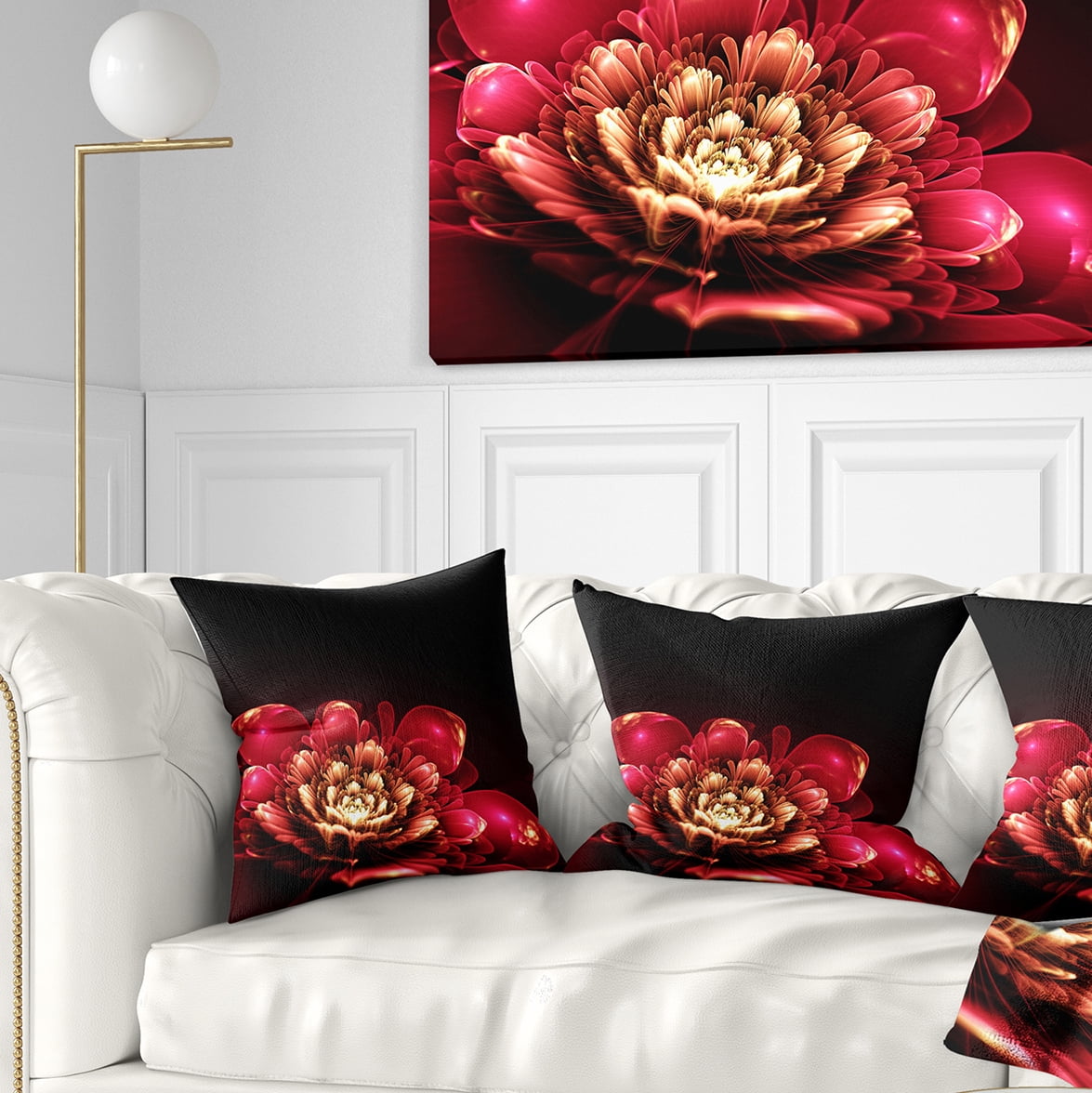 Designart Fractal Pink Flower - Floral Throw Pillow - 16x16