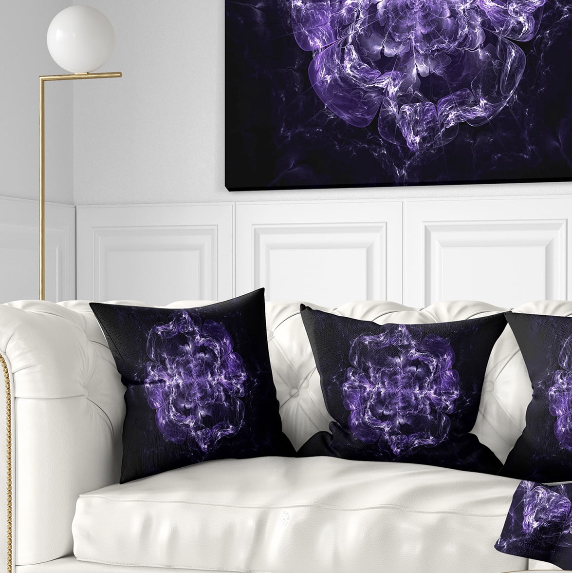 Designart Fractal Purple Flower Explosion - Floral Throw Pillow - 16x16