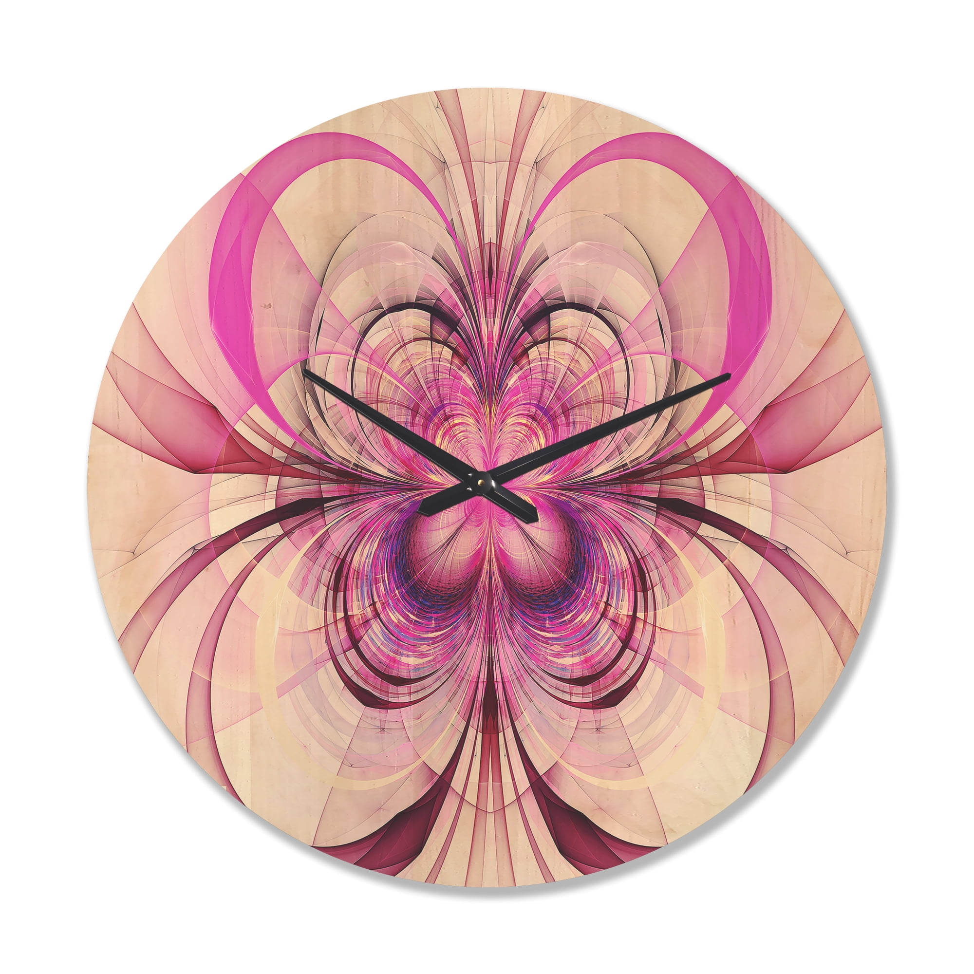 Designart 'Fractal Purple Flower Pattern ' Modern Wood Wall Clock
