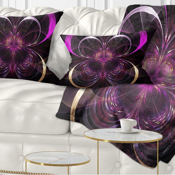 Designart Fractal Purple Flower in Dark - Floral Throw Pillow - 12x20