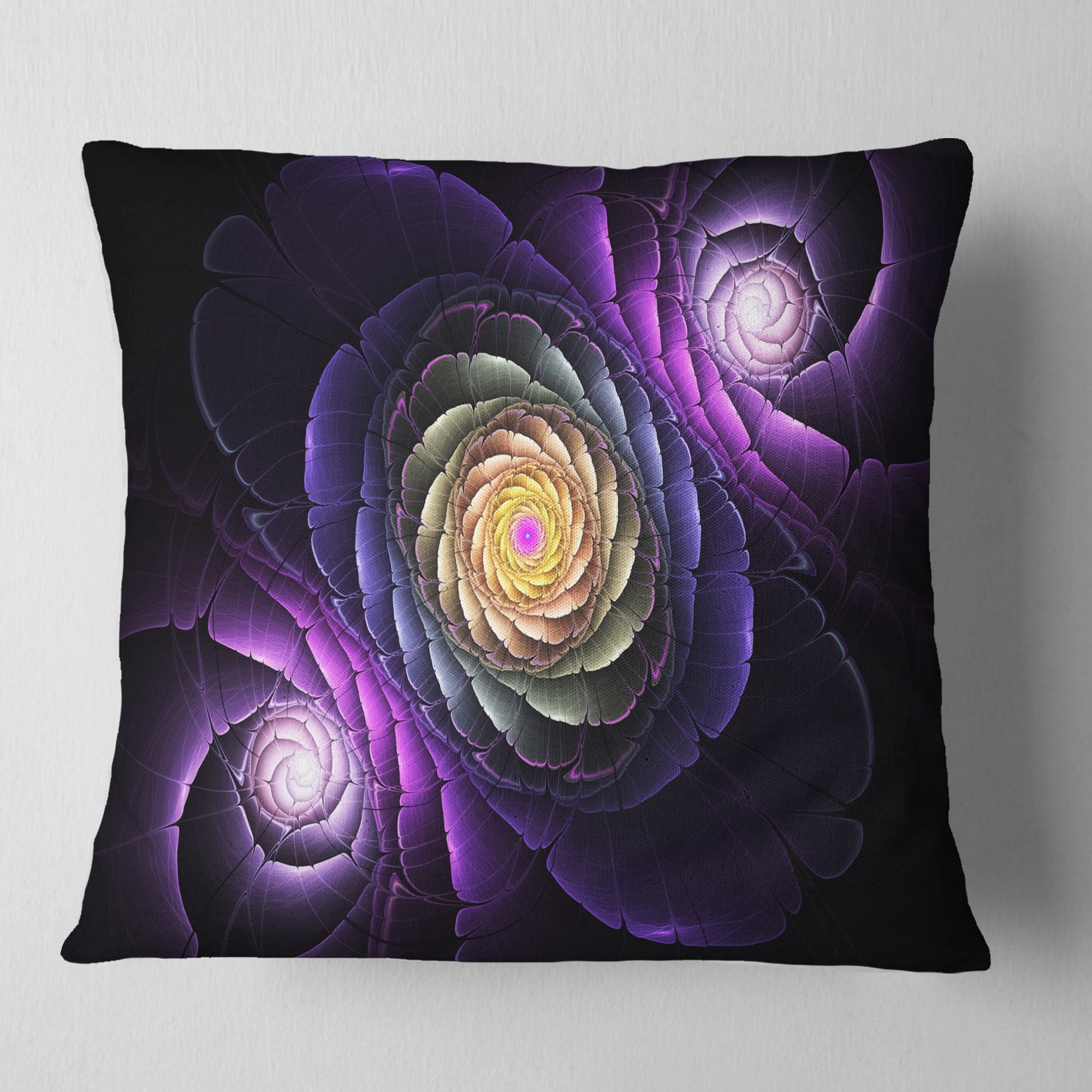 Designart Fractal Purple Flowers Digital Art - Flower Throw Pillow - 16x16