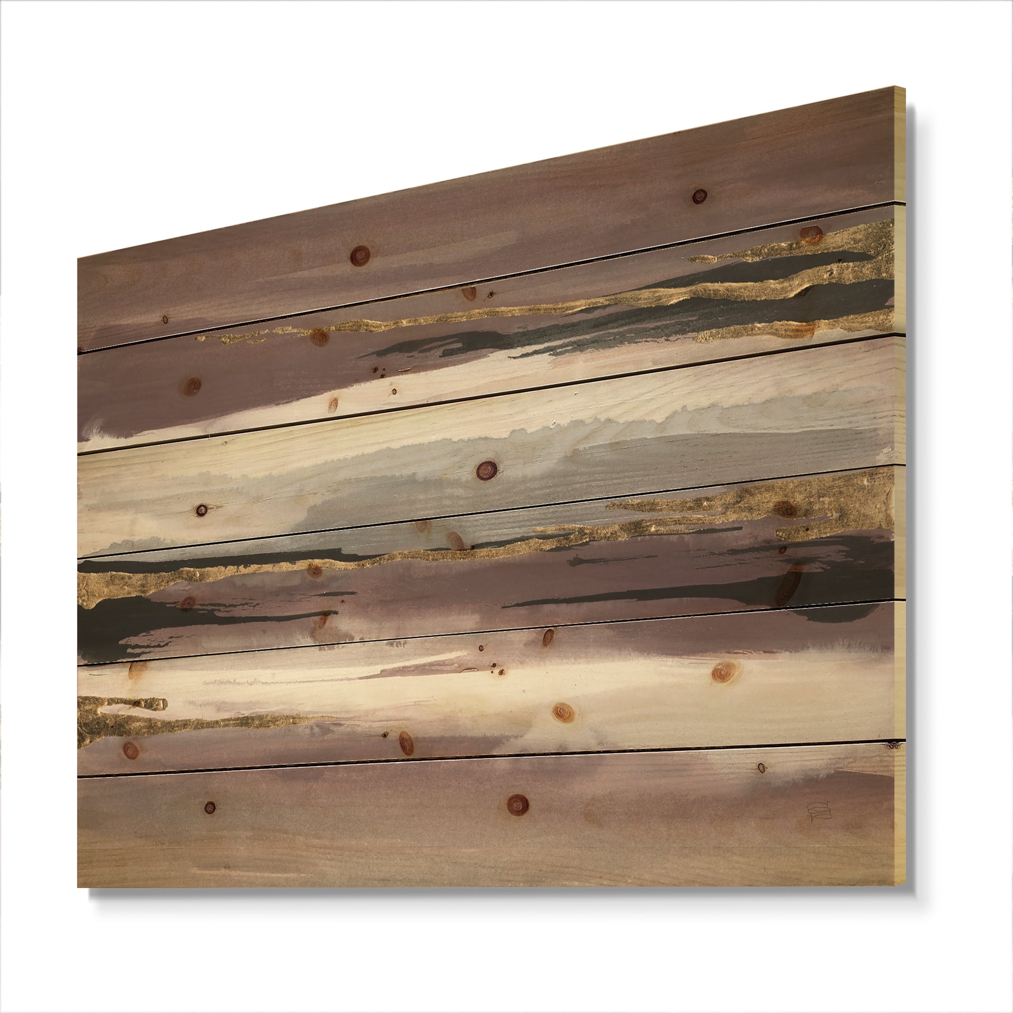 Designart 'Fractal Purple Glam Storm I' Glam & Shabby Chic Print on Natural Pine Wood