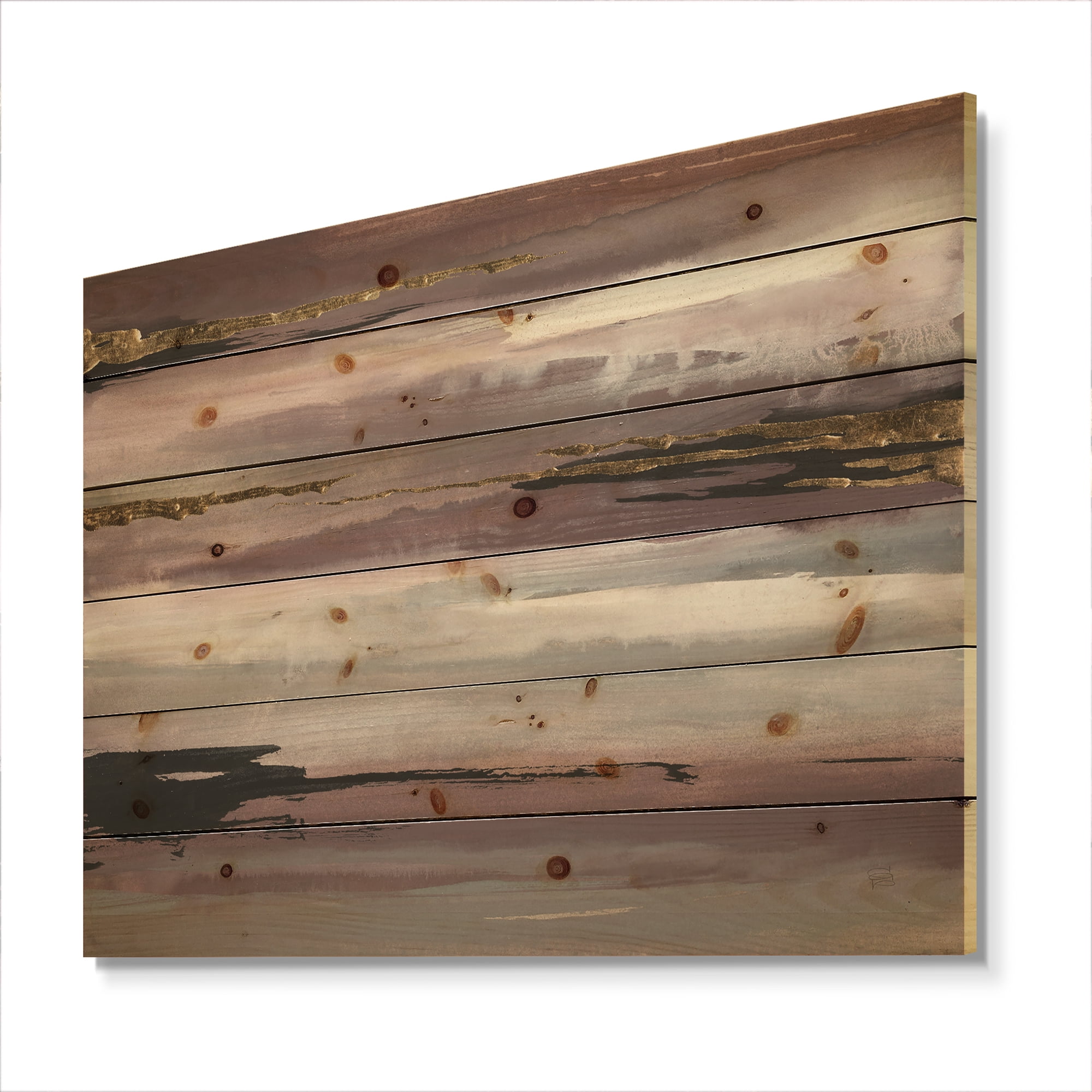 Designart 'Fractal Purple Glam Storm II' Glam & Shabby Chic Print on Natural Pine Wood